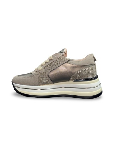 Keys K-11282 sneakers donna in pelle/camoscio taupe/bronzo