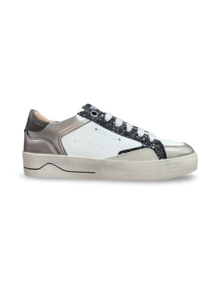 Keys K-11306 sneakers donna in pelle/glitter taupe/bianco/marrone