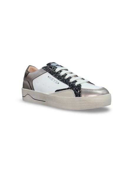 Keys K-11306 sneakers donna in pelle/glitter taupe/bianco/marrone