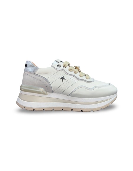 Keys K-11232 sneakers donna in pelle/camoscio beige/silver/bianco