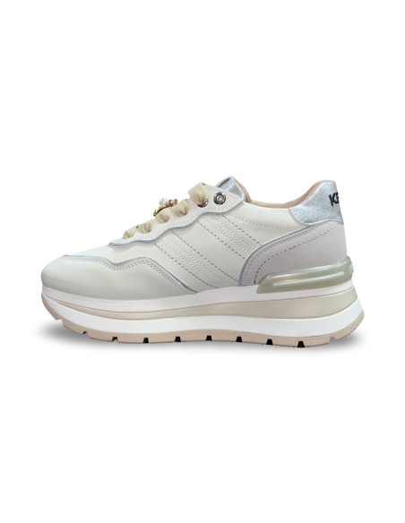 Keys K-11232 sneakers donna in pelle/camoscio beige/silver/bianco