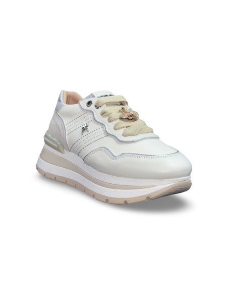 Keys K-11232 sneakers donna in pelle/camoscio beige/silver/bianco