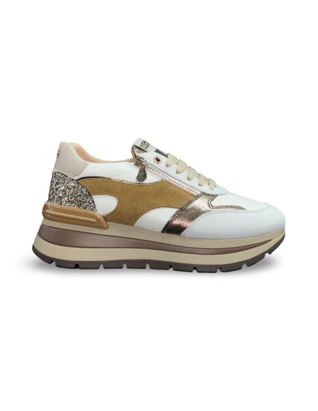 Keys K-11230 sneakers donna pelle/camoscio/glitter bianco/bronzo/caramel