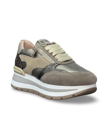 Keys K-11230 sneakers donna pelle/camoscio/glitter dodo/taupe/rock