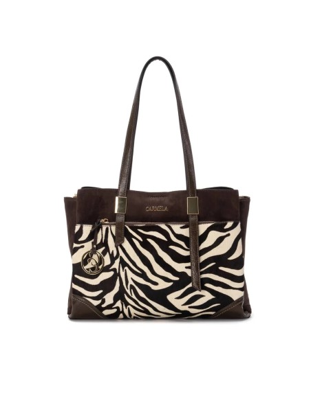 Carmela 186183 borsa donna in camoscio/zebra marrone/panna