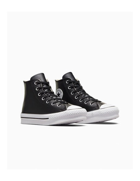 Converse Ctas Eva Lift HI A01015C sneakers bambina in pelle nero/bianco