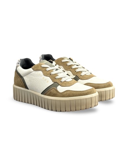 Igi&Co 8680033 sneakers donna in pelle/camoscio panna/cognac