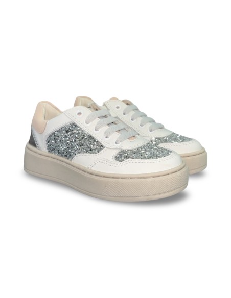 Balducci Kids KIAB1091 sneakers bambina in pelle glitter bianco