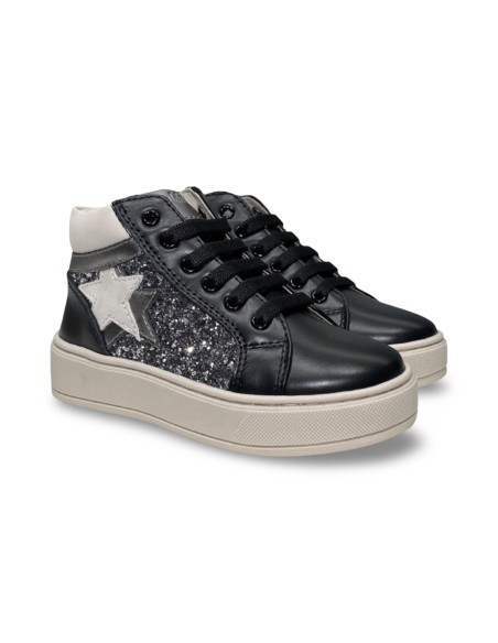 Balducci KIAB1093 sneakers bambina in pelle/glitter nero