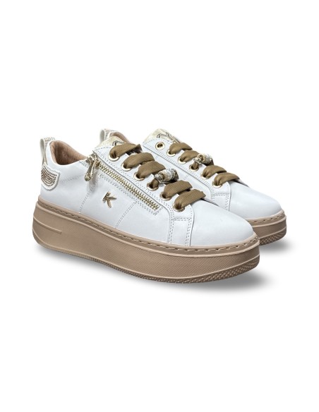 Keys K-11212 sneakers donna in pelle bianco/platino