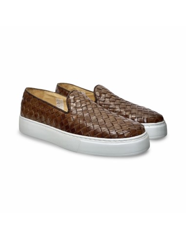 Exton 523 slip on uomo in pelle intrecciata cuoio