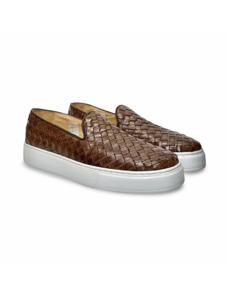 Exton 523 slip on uomo in pelle intrecciata cuoio