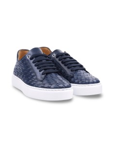 Exton 526 sneakers uomo in pelle intrecciata blu oceano