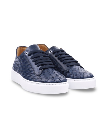 Exton 526 sneakers uomo in pelle intrecciata blu oceano