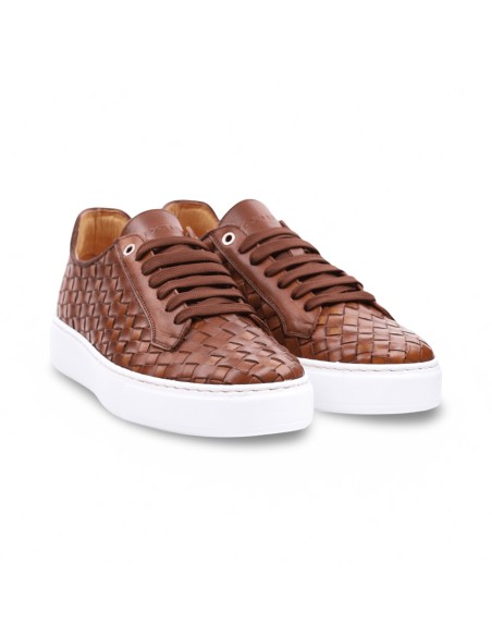 Exton 526 sneakers uomo in pelle intrecciata color cuoio