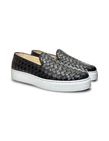 Exton 523 slip on uomo in pelle intrecciato nero