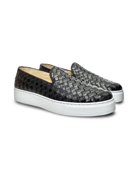 Exton 523 slip on uomo in pelle intrecciato nero