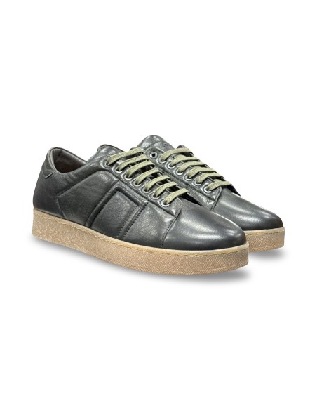 Exton 395 sneakers uomo in pelle color verde scuro