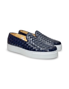 Exton 523 slip on uomo in pelle intrecciata color blu oceano