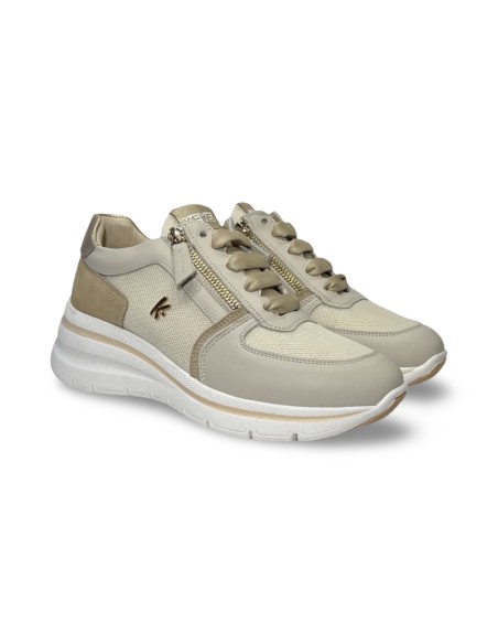 Keys K-10600 sneakers donna in pelle e camoscio beige platino