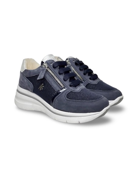 Keys K-10600 sneakers donna in pelle nabuk blu silver