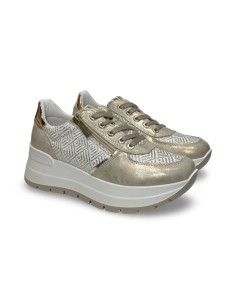 Igi&Co 7661311 sneakers donna in pelle laminato avorio/platino