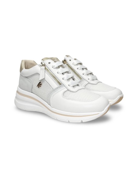 Keys K-10600 sneakers donna in pelle bianco grigio e oro