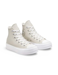 Converse All Star CTAS Lift Hi A00902C sneakers donna in pelle naturale/panna