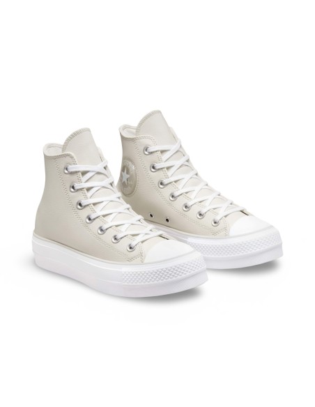 Converse All Star CTAS Lift Hi A00902C sneakers donna in pelle naturale/panna
