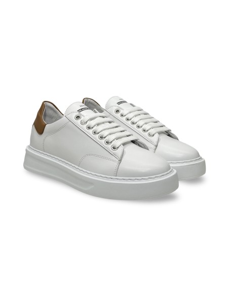 Exton 969 sneakers uomo in pelle bianco/cuoio