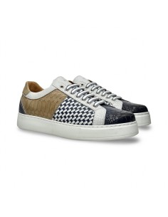 Exton 569 sneakers uomo in pelle stampato blu marine