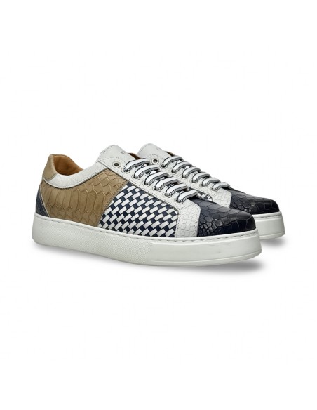 Exton 569 sneakers uomo in pelle stampato blu marine