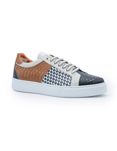 Exton 569 sneakers uomo in pelle stampato blu marine