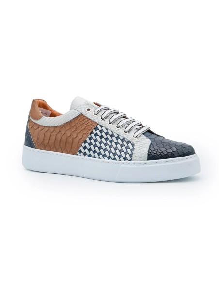 Exton 569 sneakers uomo in pelle stampato blu marine