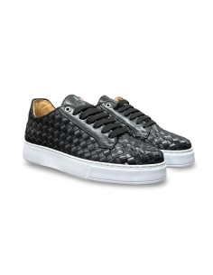 Exton 526 sneakers uomo in pelle intrecciata nero