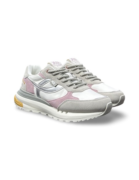 Xti 145405 sneakers donna in camoscio/tessuto grigio/bianco