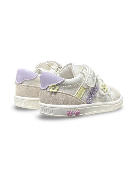 Primigi 1403000 sneakers bambina in pelle/camoscio bianco/perla/lilla