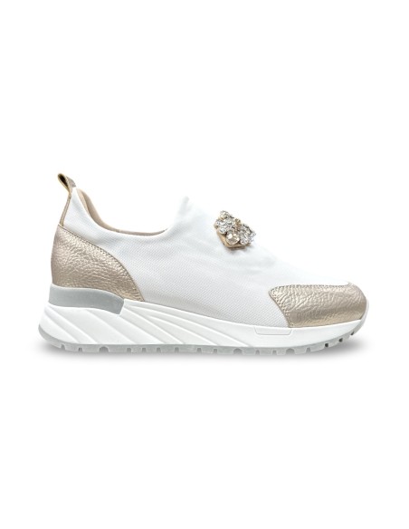 Donna Serena 7G5977DS slip on donna in tessuto/pelle bianco/platino