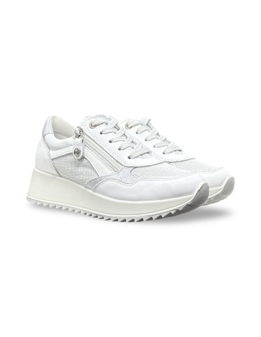 Enval Soft 1275011 sneakers donna in nappa/laminato/tessuto bianco/perla