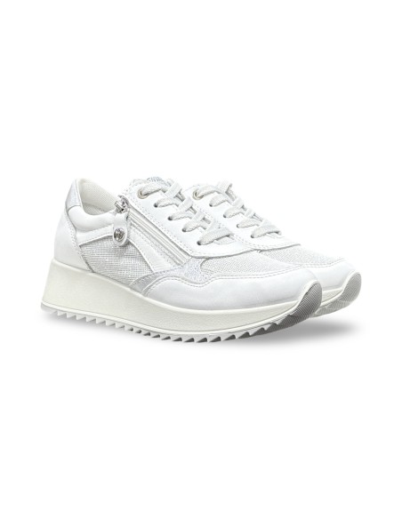 Enval Soft 1275011 sneakers donna in nappa/laminato/tessuto bianco/perla