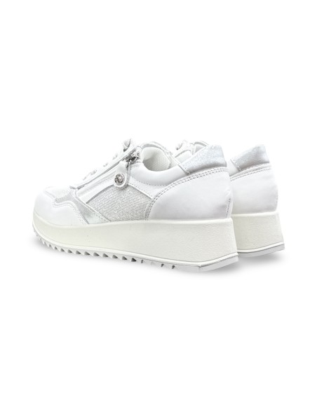 Enval Soft 1275011 sneakers donna in nappa/laminato/tessuto bianco/perla