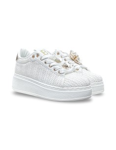 Laura Biagiotti 9622 sneakers donna in pelle/raffia bianco/oro