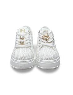 Laura Biagiotti 9622 sneakers donna in pelle/raffia bianco/oro 2
