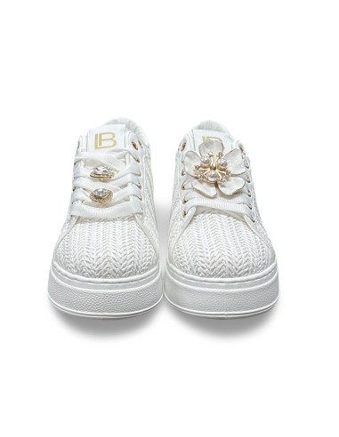 Laura Biagiotti 9622 sneakers donna in pelle/raffia bianco/oro