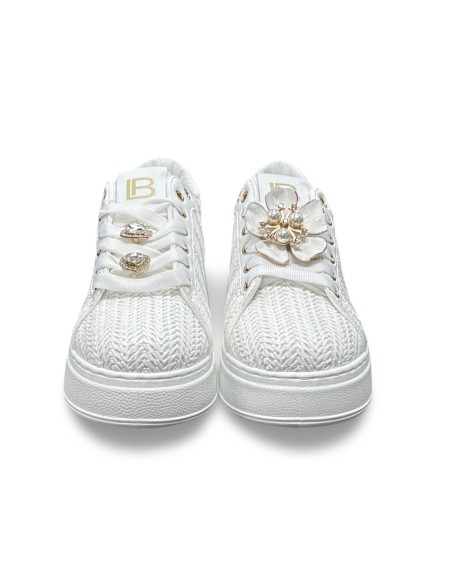 Laura Biagiotti 9622 sneakers donna in pelle/raffia bianco/oro