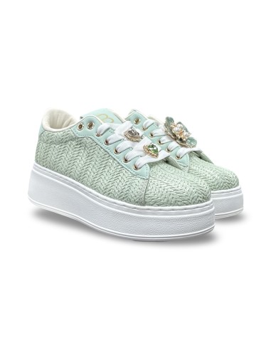 Laura Biagiotti 9622 sneakers donna in pelle/raffia verde acqua