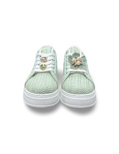 Laura Biagiotti 9622 sneakers donna in pelle/raffia verde acqua 2