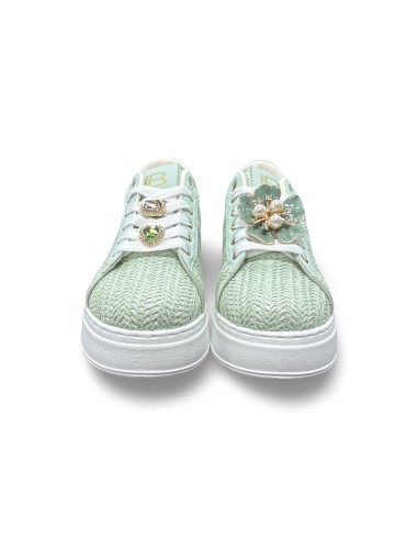 Laura Biagiotti 9622 sneakers donna in pelle/raffia verde acqua