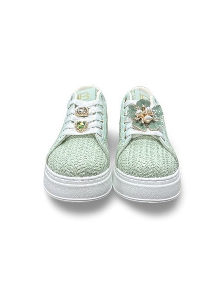 Laura Biagiotti 9622 sneakers donna in pelle/raffia verde acqua