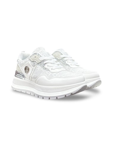 Laura Biagiotti 9631 sneakers donna in pelle/tessuto/glitter bianco/argento